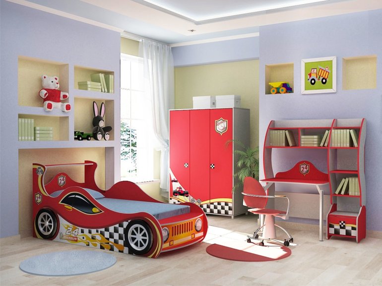Children's bed with a car