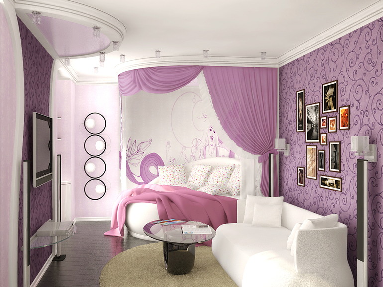 Interiér dětského pokoje ve fialové barvě