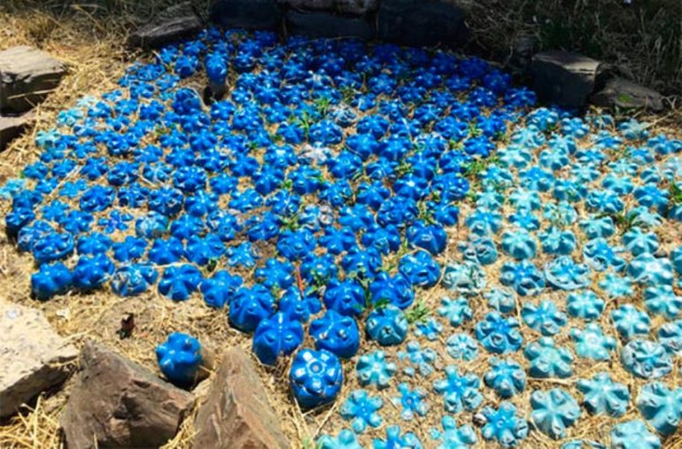 Garden path made of plastic bottles