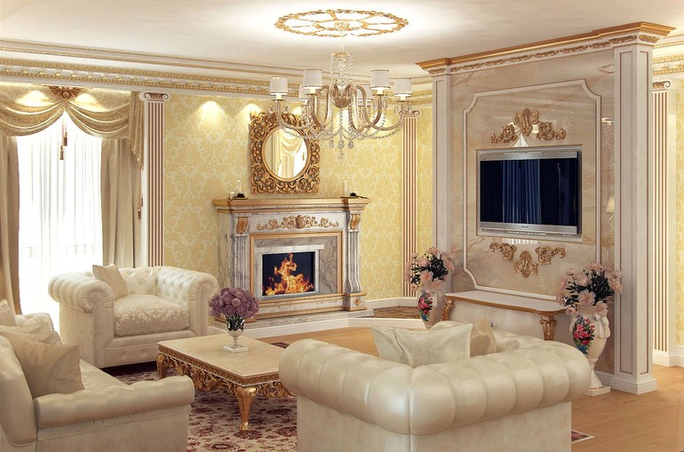 Klassieke stijl in een grote woonkamer