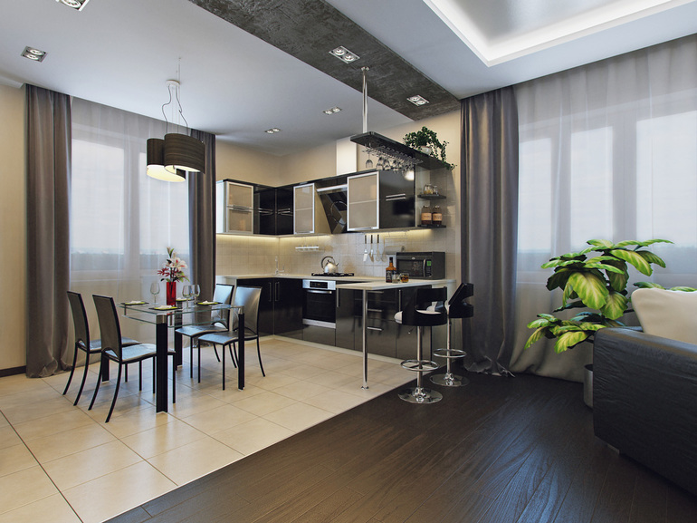 Územné vymedzenie kuchynského priestoru s obývacou izbou