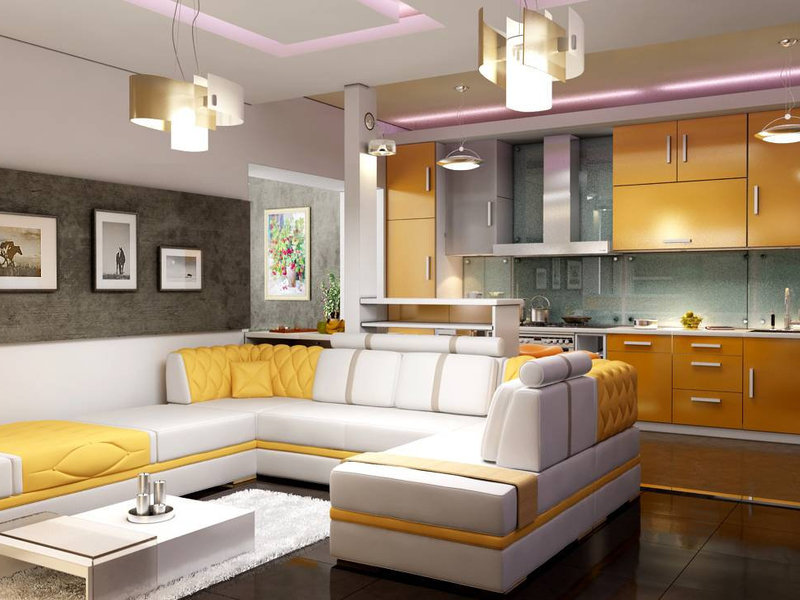Küche mit gelben Möbeln