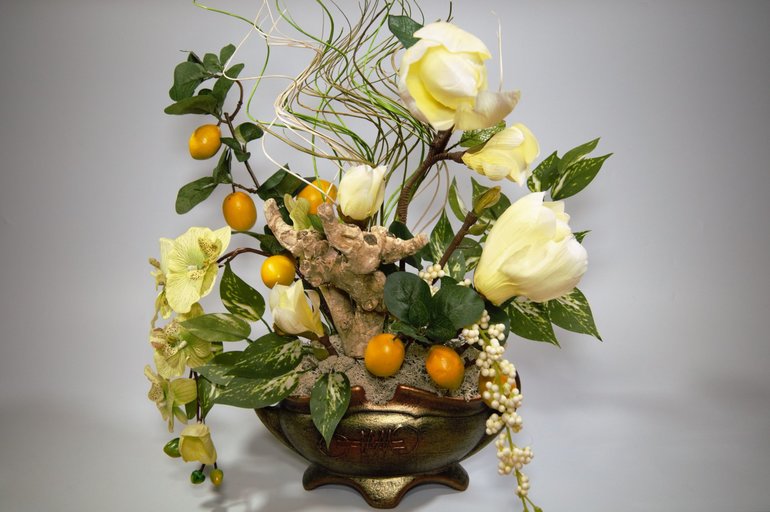 Creating a composition of artificial flowers