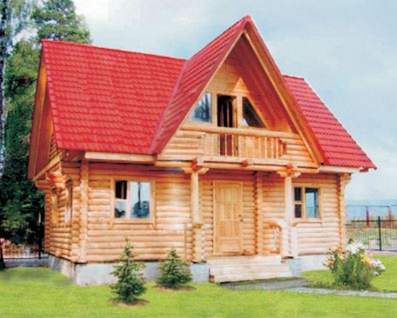 rumah dengan bumbung merah-coklat