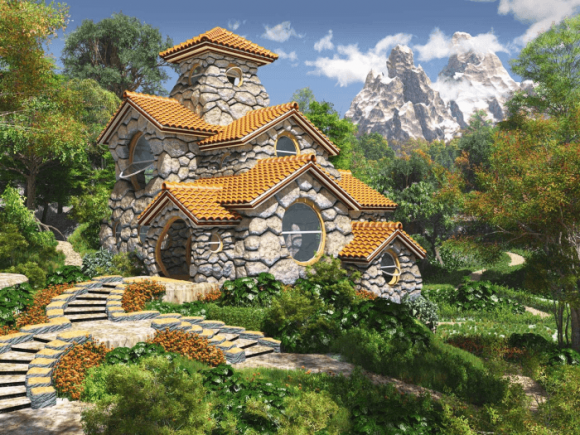 Multi-level stone house made of stone