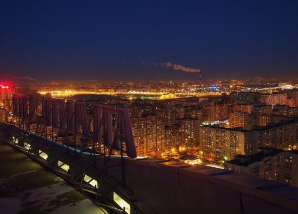Vaizdas nuo „Atlantic City“ verslo centro stogo Sankt Peterburge