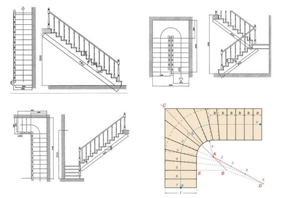 дървено стълбище към чертежа на втория етаж