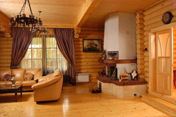 Interior decoration of a wooden house made of timber